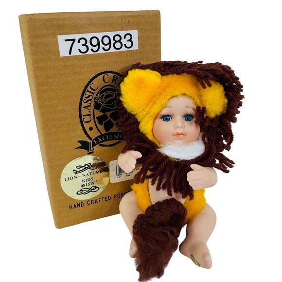 Classic Creations Nature's Kids Porcelain Doll 7" Dressed as Lion Handcrafted - Picture 1 of 14